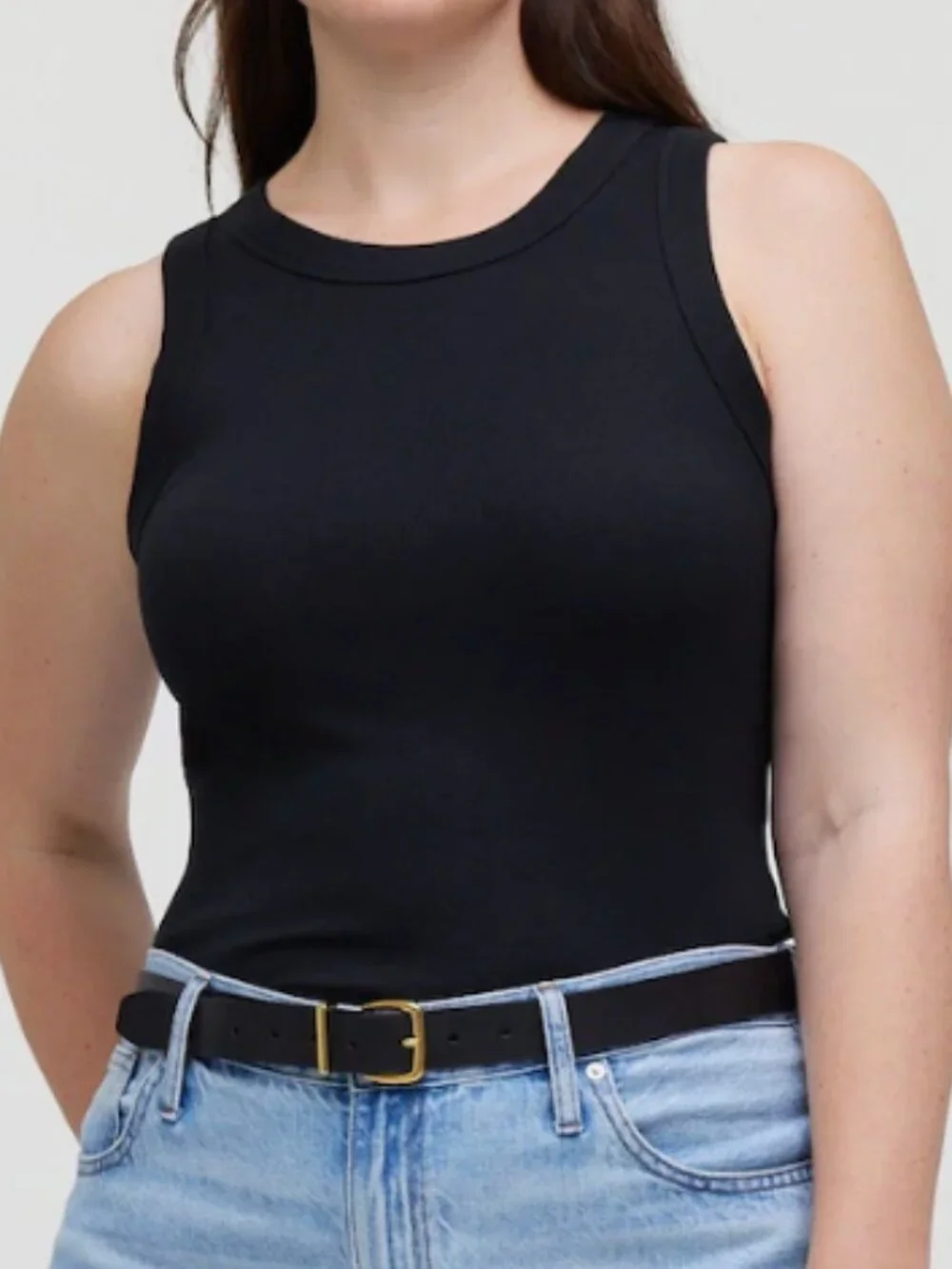 Madewell Supima® Rib Cutaway Tank in True Black Sz M - Picture 2 of 10